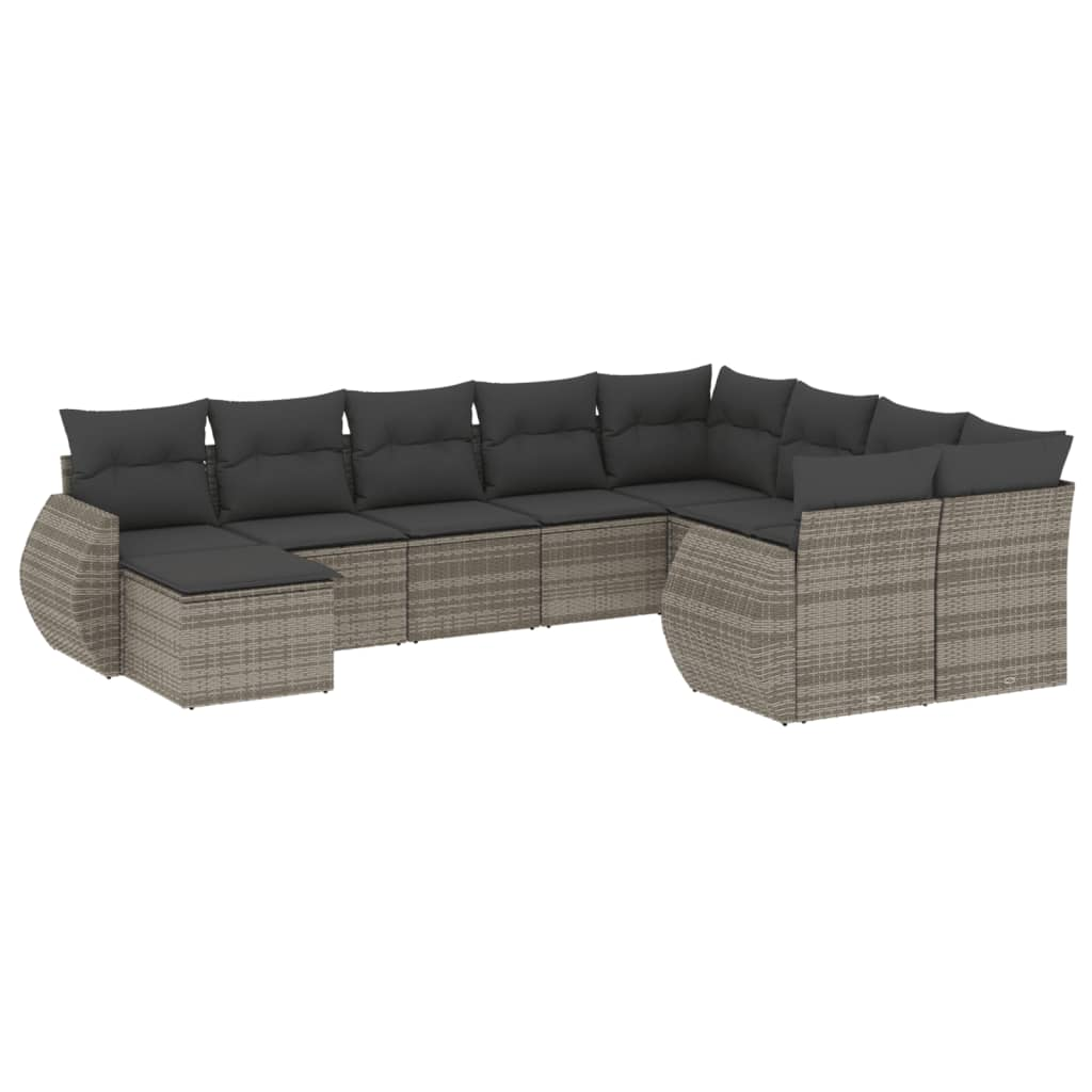 10 részes szürke polyrattan kerti ülőgarnitúra párnákkal (3254197)