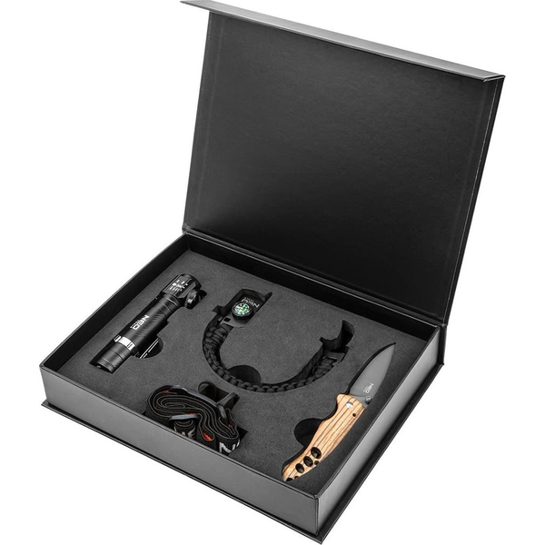 Set De 3 Piezas (linterna Frontal 99-026, Pulsera De Supervivencia 5 En 1 63-140, Navaja Plegable)