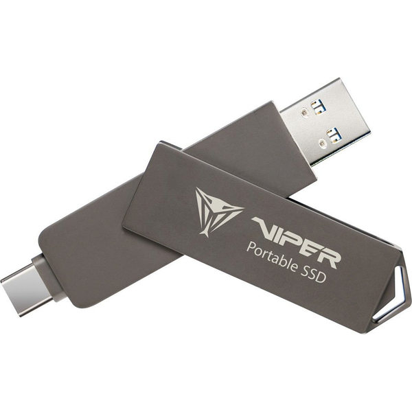 Patriot PVP30512G28UDG PVP30 Duo Compact Portable SSD, 512GB, USB Type-C/A, PCIe, 1,000 MB/s, Black