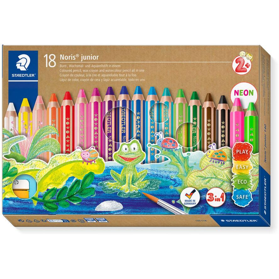 Staedtler Noris Junior hatszögletű színes ceruza készlet hegyezővel és ecsettel (24 db / csomag) (140 C18)