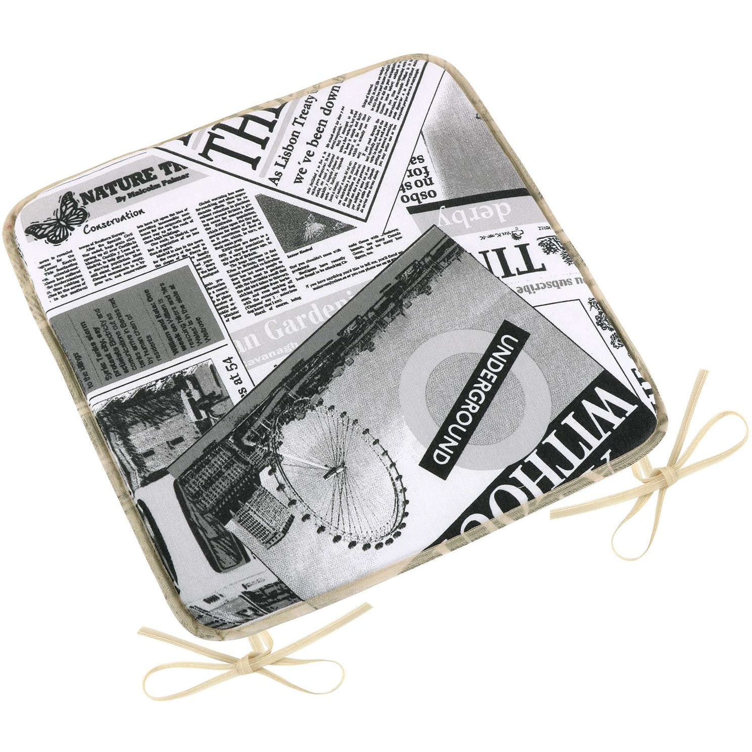 BELLATEX Seat EMA 34/566 smooth 40 × 40 cm Newspaper black and white (12057)