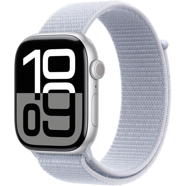 Apple Watch Series 10 GPS + Cellular 46 mm сребрист алуминий със син спортен каишка