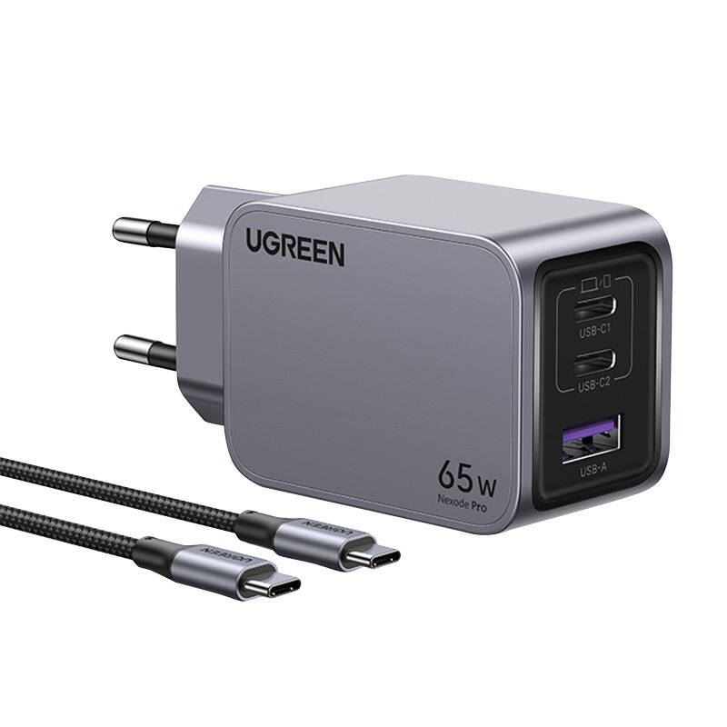 UGREEN Nexode Pro 65W USB-A + 2xUSB-C hálózati töltő (25871) (ugreen25871)