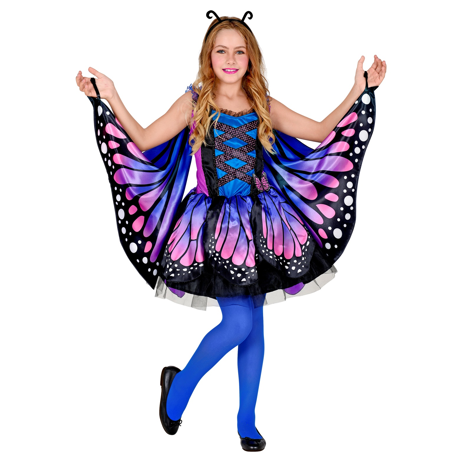 Widmann Kék pillangó jelmez szárnyakkal - 140 cm (09847)