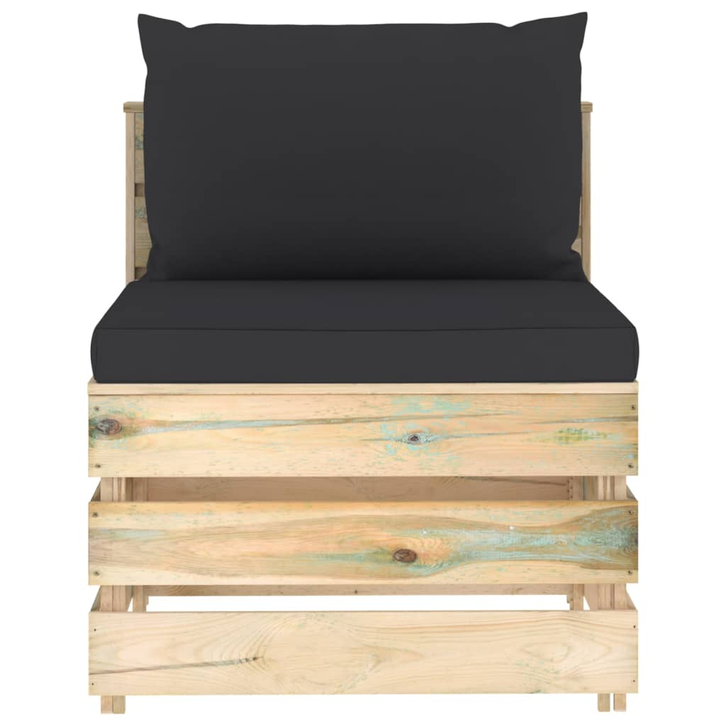 zöld impregnált fa elemes középső kanapé párnákkal (3074514)