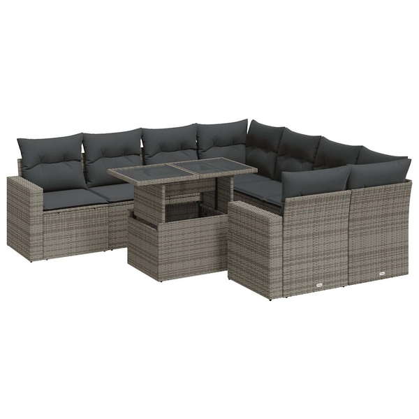 9 részes szürke polyrattan kerti ülőgarnitúra párnákkal