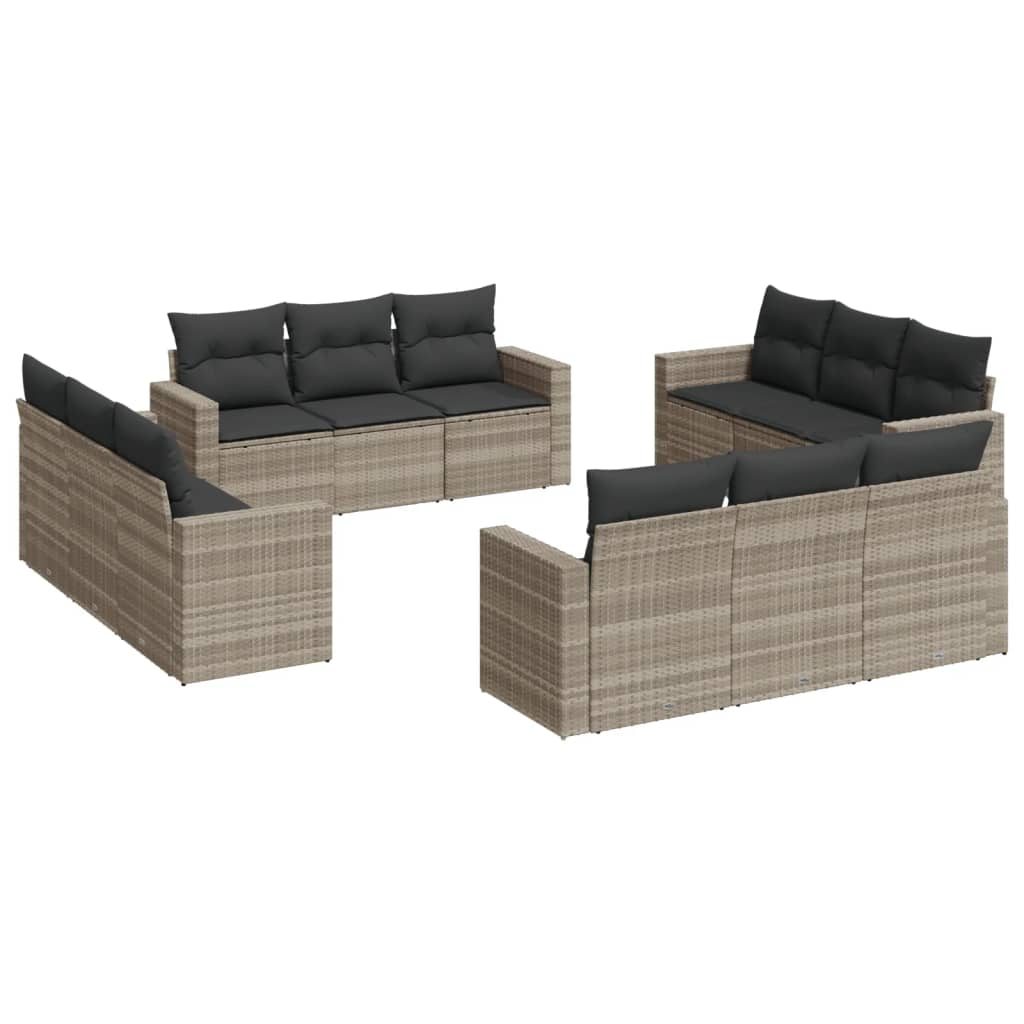12 részes világosszürke polyrattan kerti ülőgarnitúra párnával (3218762)