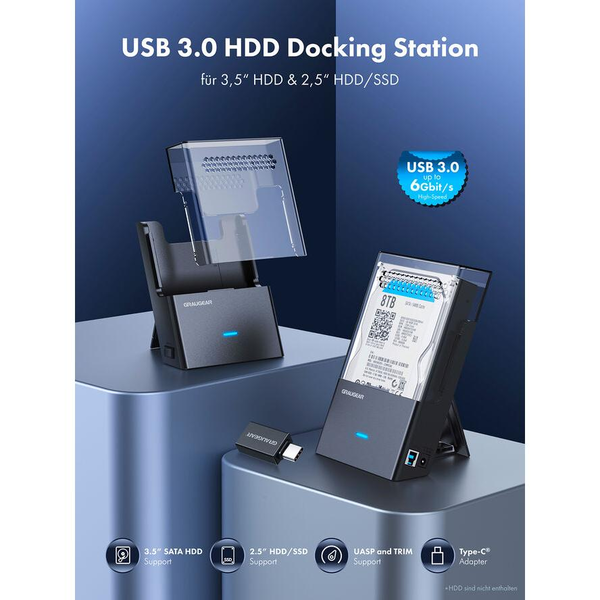 Graugear G-3502-AC 3,5"/2,5" HDD/SSD Dokkoló állomás (USB-A 3.2 Gen1 - SATA)