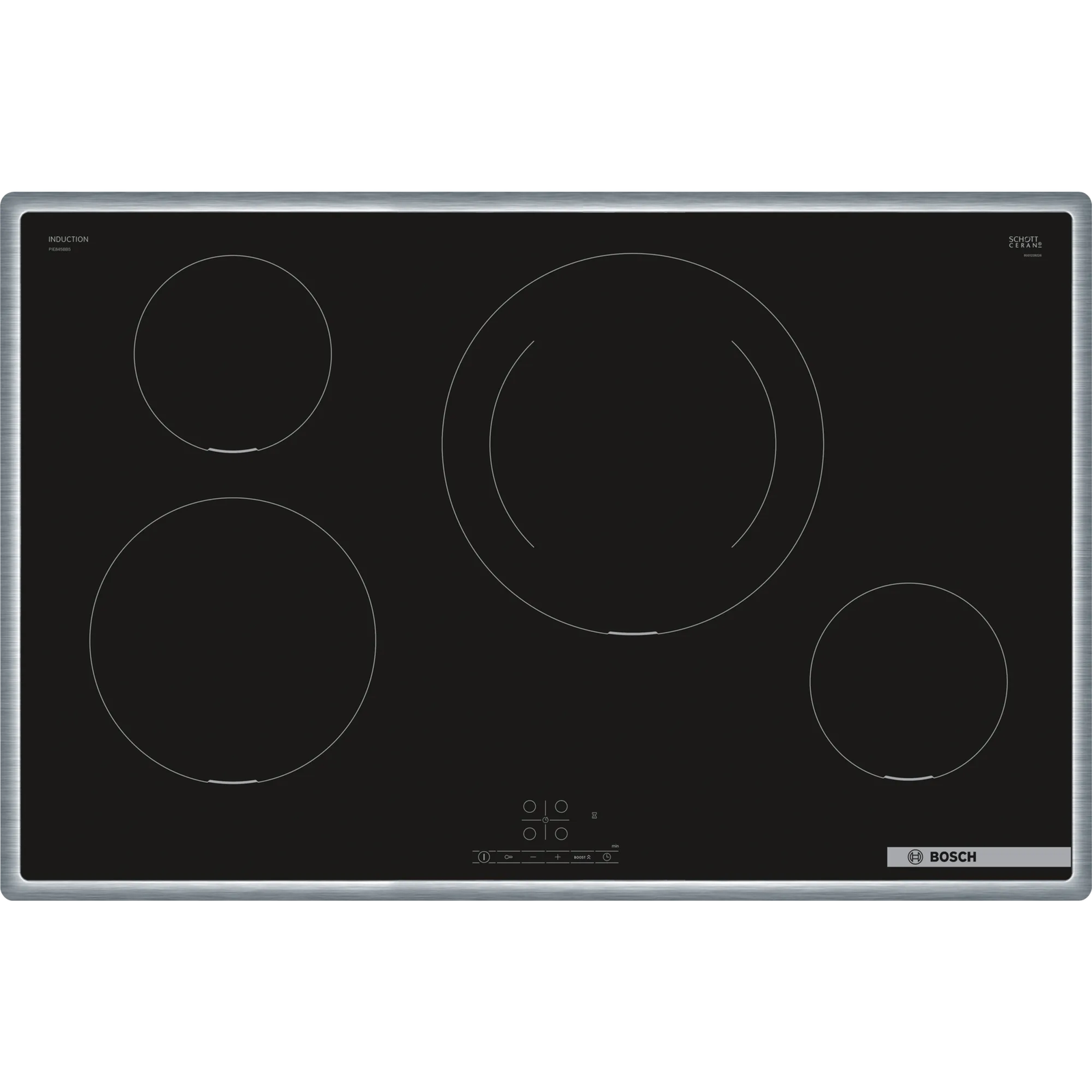 Bosch Serie 4 PIE845BB5E főzőlap Fekete Beépített 80 cm Zónás indukciós főzőlap 4 zóna (PIE845BB5E)
