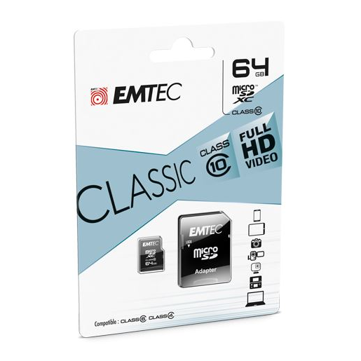 64GB microSDXC Emtec Classic CL10 + adapter (ECMSDM64GXC10CG) (ECMSDM64GXC10CG)