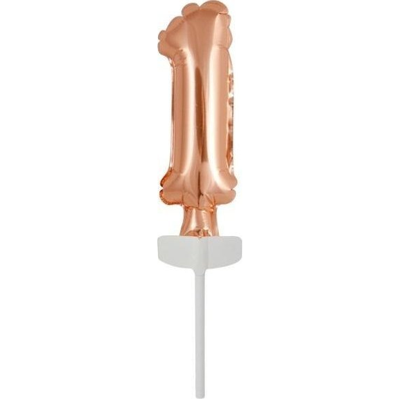 Szám Fólia Lufi Tortára - 13 cm, 1-es, Tartóval, Rose Gold (616014)