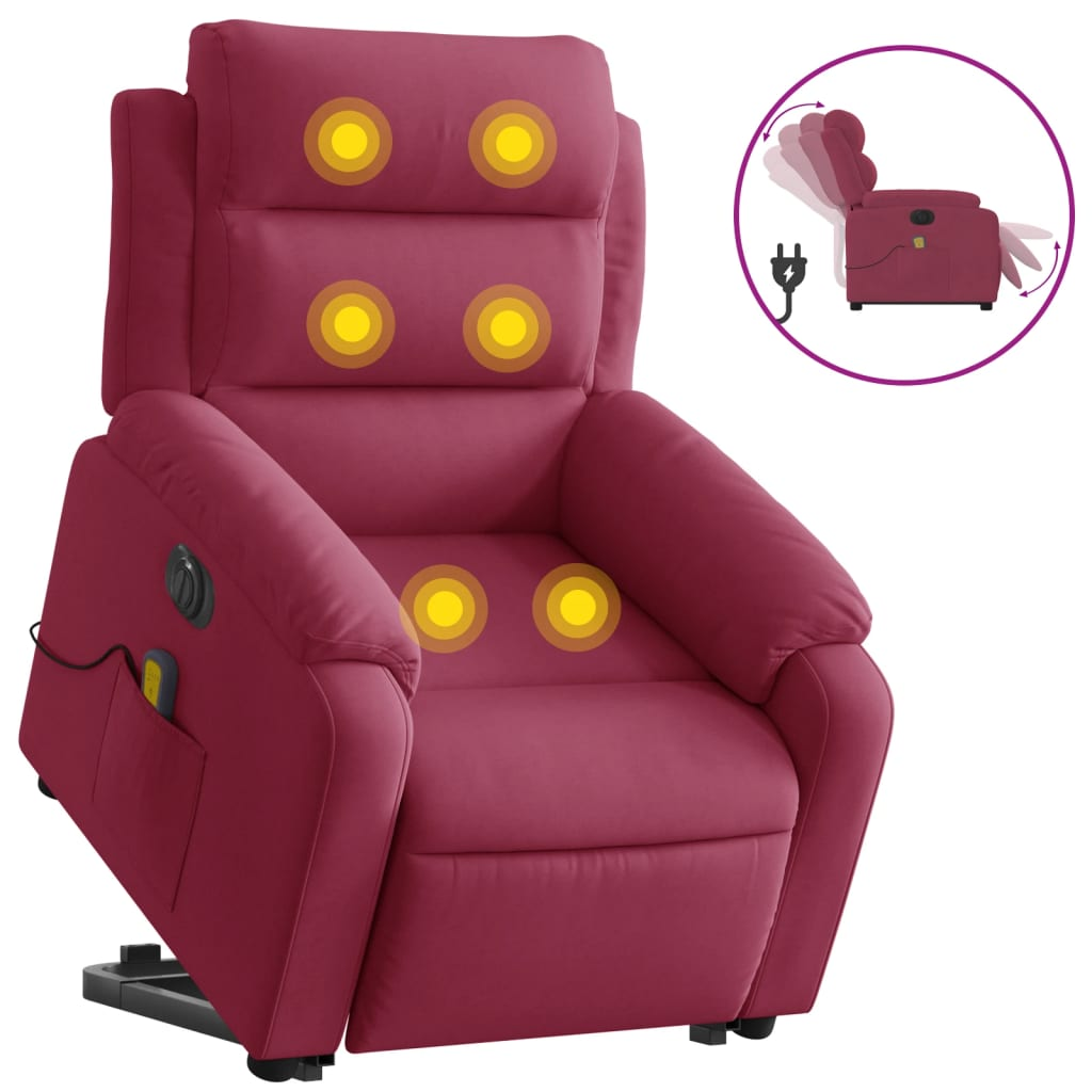 elektromos felállást segítő bordó bársony masszázsfotel (3205130)