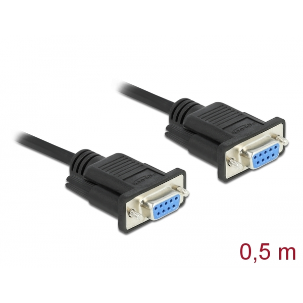 Sériový kabel RS-232 D-Sub 9pinový samice-samice, null modem, 0,5m Delock