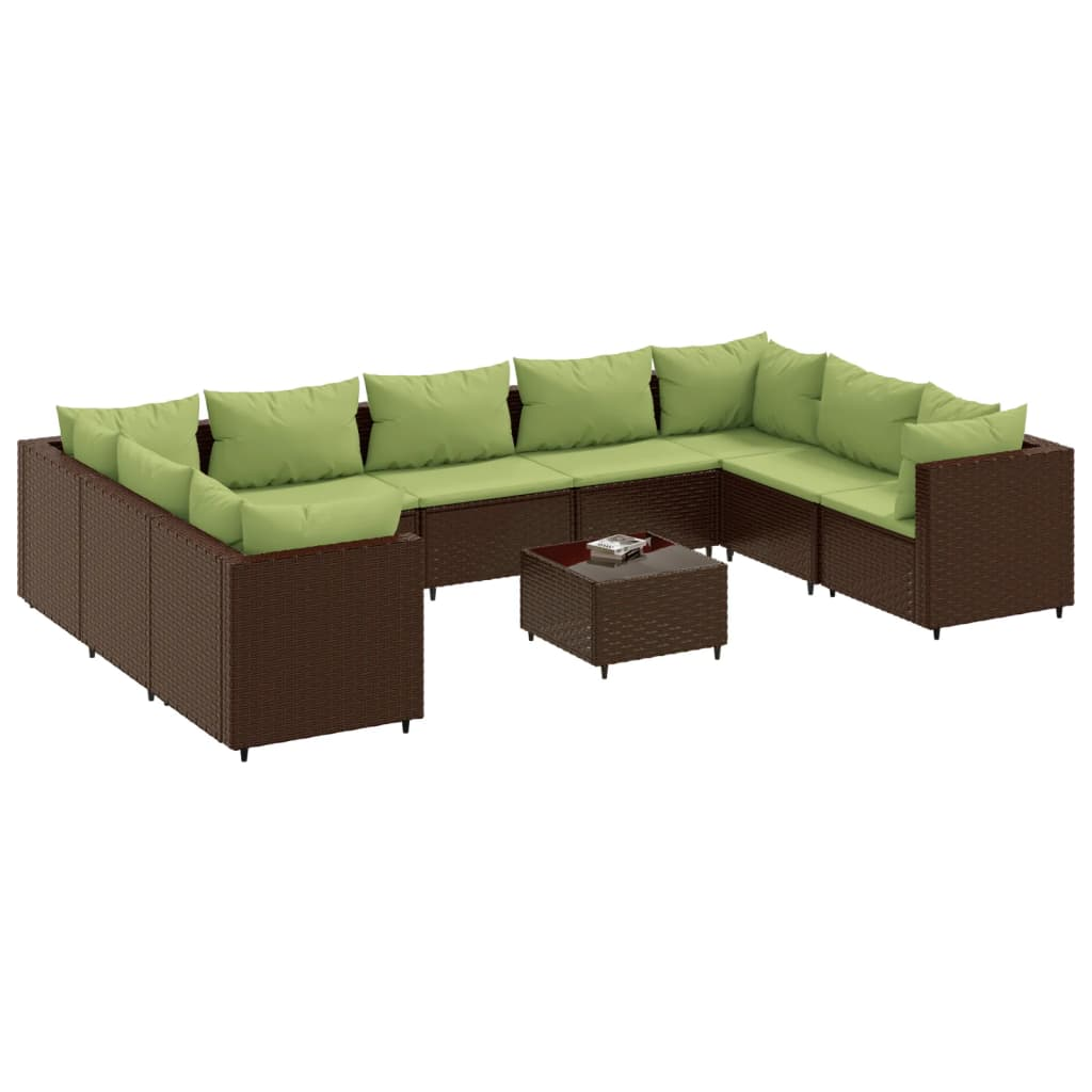 10 részes barna polyrattan kerti bútorszett párnákkal (3308278)