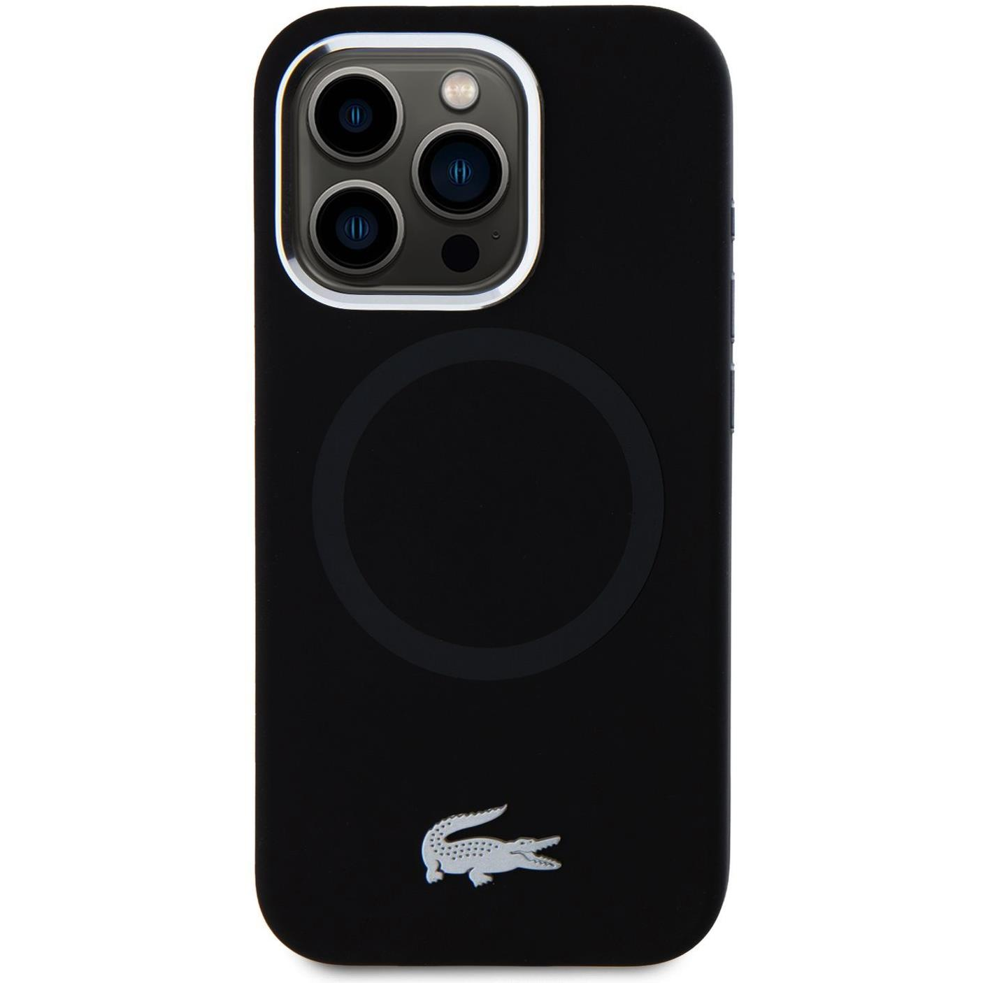 Lacoste Liquid Silicone Microfiber Silver Croc Logo MagSafe iPhone 15 Pro Max Black tok (LCHMP15XSMAK)