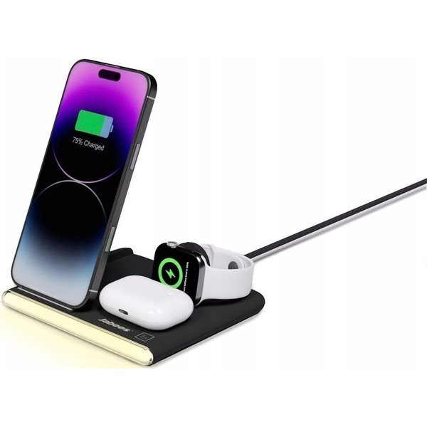 Jabees PowerGlow 4w1 Ładowarka QI na Telefon Smartwatch Słuchawki Lampa LED / Czarny