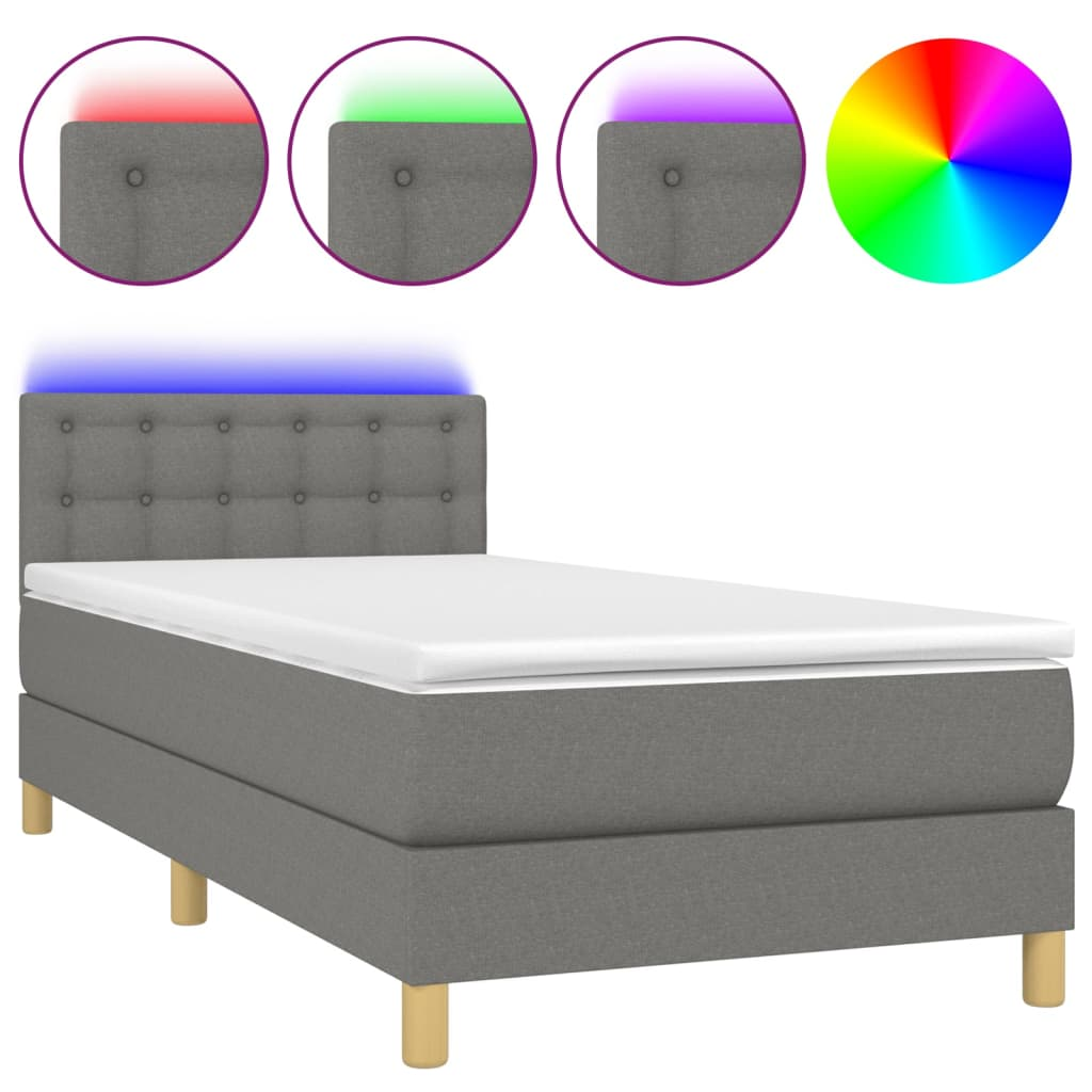 sötétszürke szövet rugós és LED-es ágy matraccal 100x200 cm (3134014)