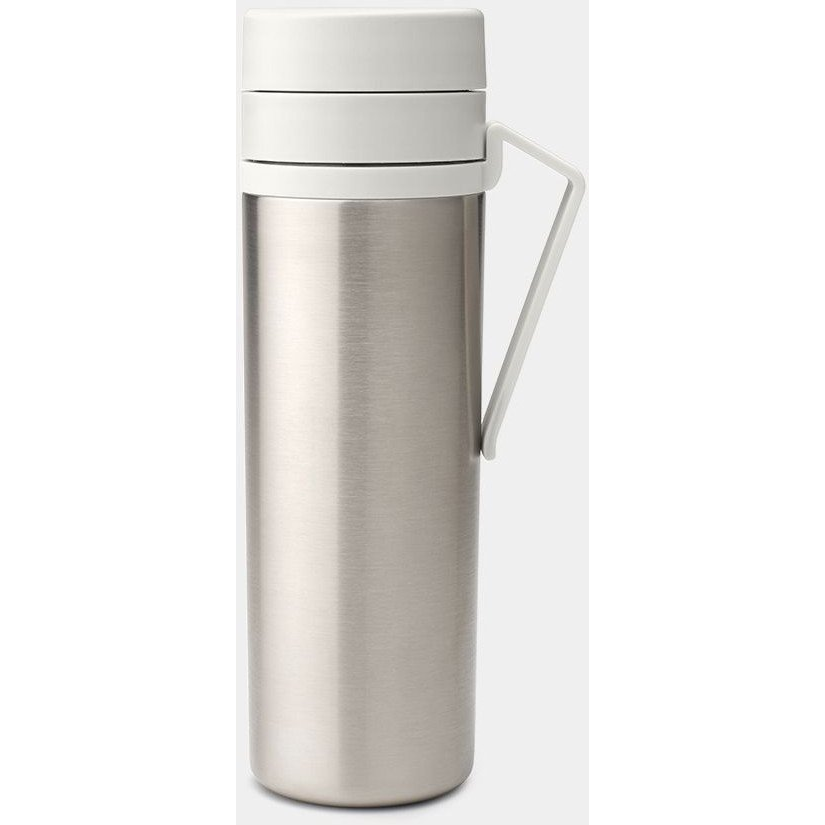 Brabantia Make&Take Insulated Flask duplafalú termosz 500 ml, hideg és meleg italok számára, szivárgásmentes, fogantyúval, r.m. acél, világosszürke - 228667 (228667)