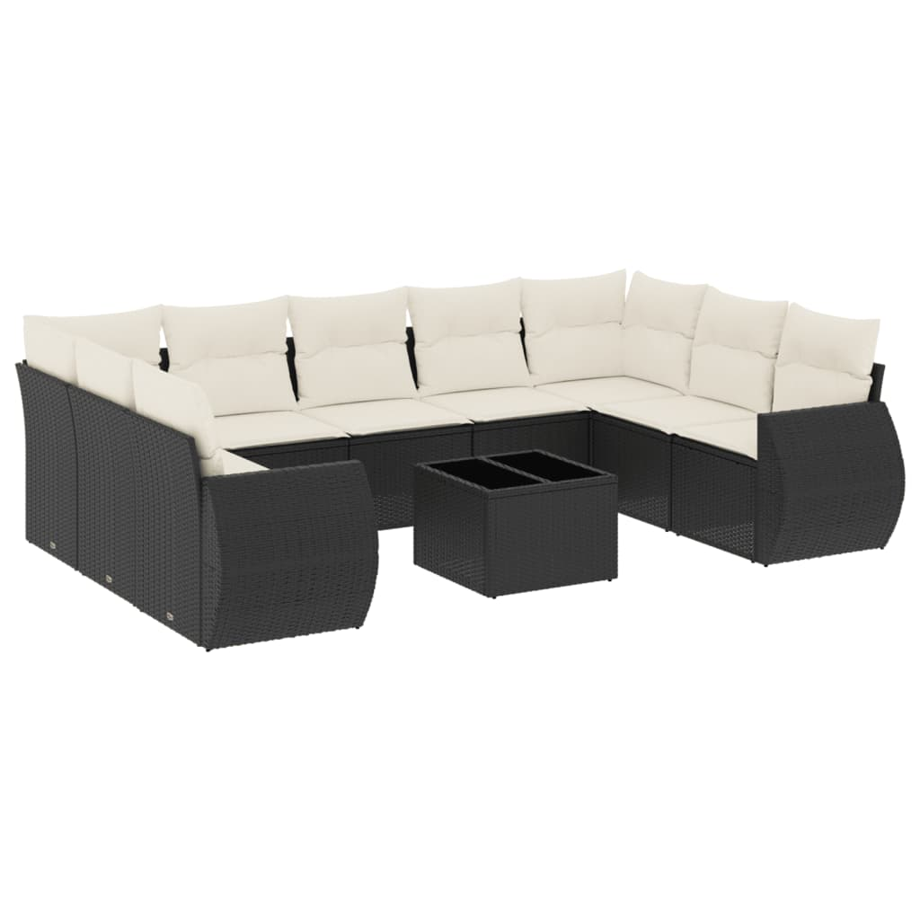 10 részes fekete polyrattan kerti ülőgarnitúra párnákkal (3254143)