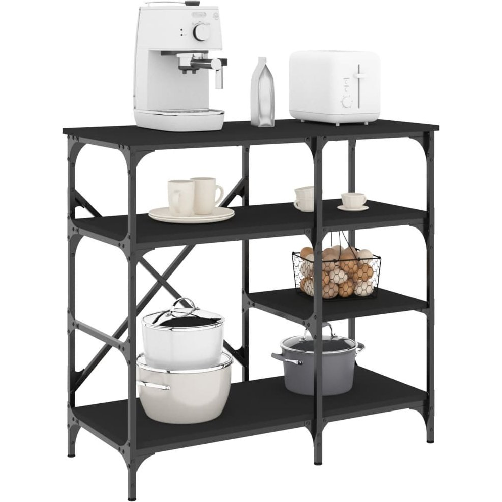 fekete szerelt fa és fém pékállvány 90 x 40 x 84 cm (845421)