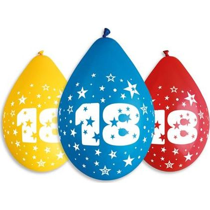 Happy Birthday 18 Star Függő Lufi - 5 db, 30 cm (SDMX0450)