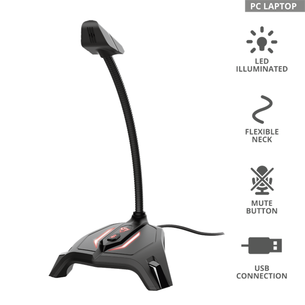 TRUST Gamer LED-es világítású USB mikrofon 23800, GXT 215 Zabi LED-Illuminated USB Gaming Microphone (23800)
