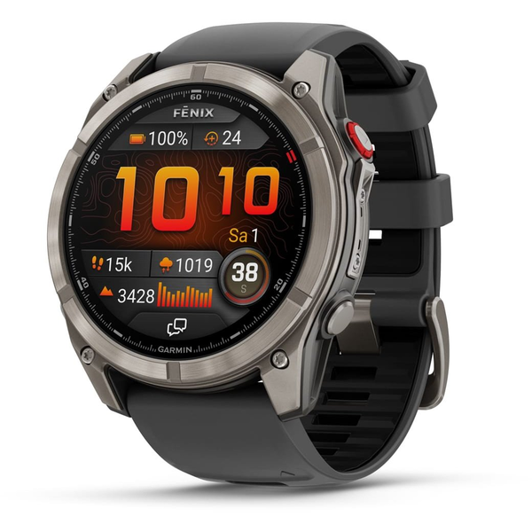Garmin fenix 8 Pro 51 mm AMOLED Titanium смарт часовник с графитен/черен силиконов каишка