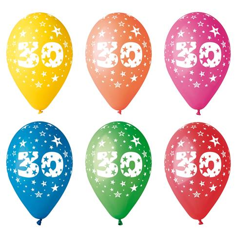 Léggömb 26cm - 30-as szám (5db) (11-PRINT30)