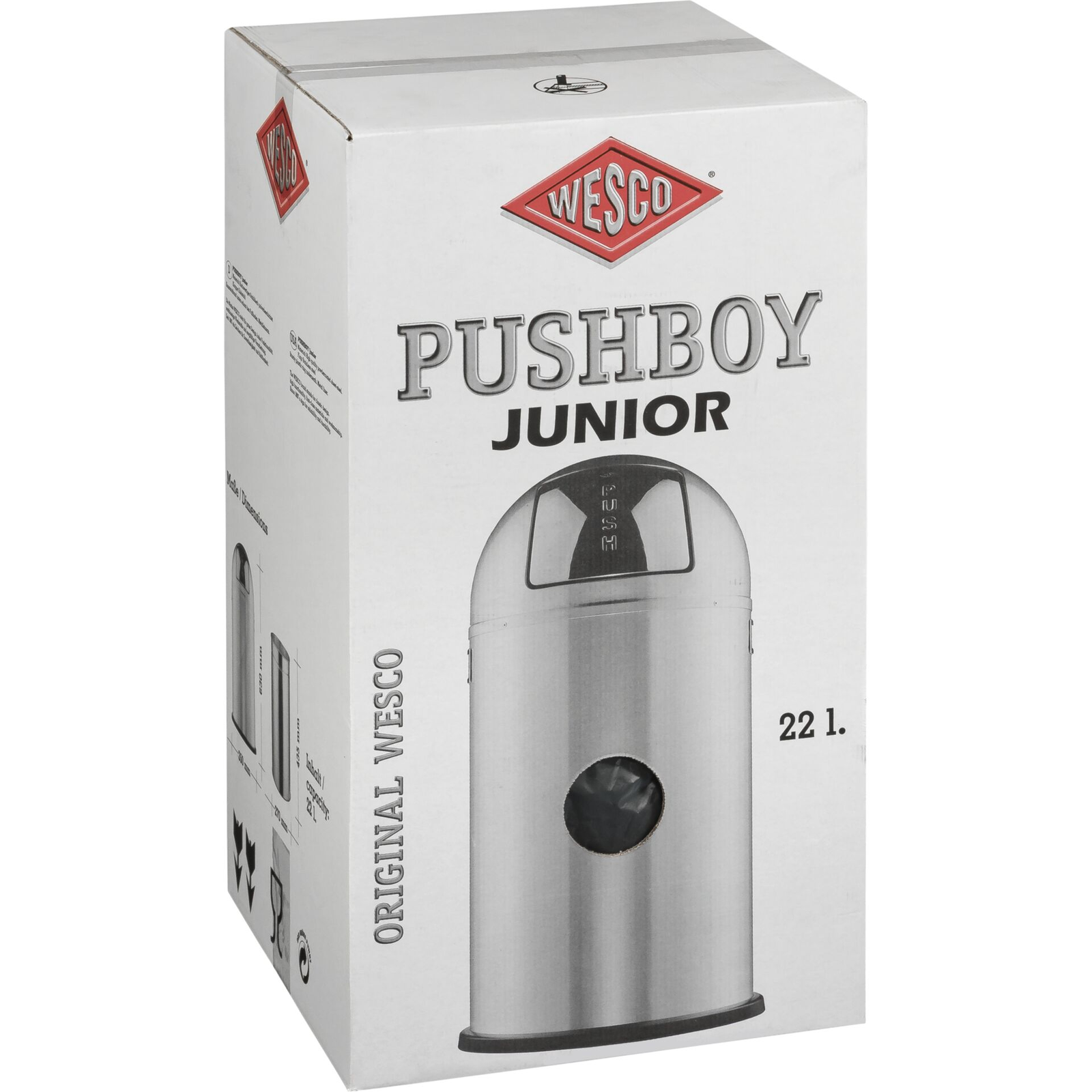 WESCO Pushboy Junior 22 literes nyomófedeles fém szemetes - Matt fekete (112790)