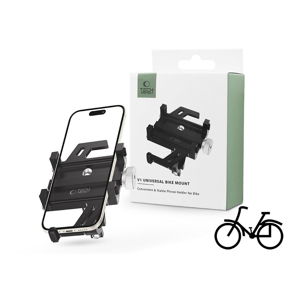 Tech-Protect univerzális kerékpárra / motorkerékpárra szerelhető fém telefontartó - Tech-Protect V1 Universal Bike Mount - fekete (TP212727)