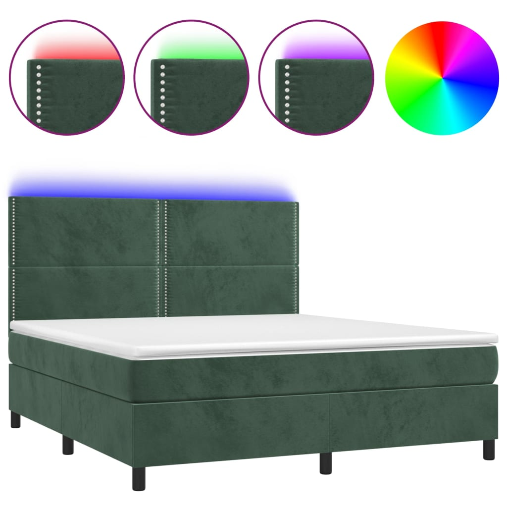 sötétzöld bársony rugós és LED-es ágy matraccal 180x200 cm (3136080)