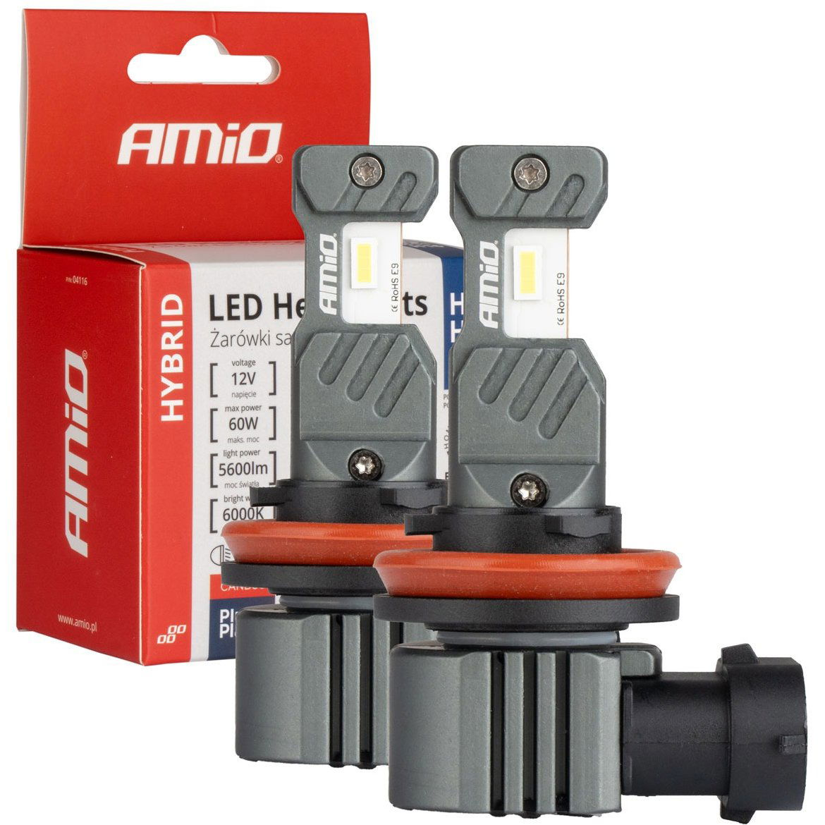 AMIO LED H8/H9/H11/H16 60W - fehér (foglalat PGJ 19-5), 2 darabos készlet (LEDH8B5S)