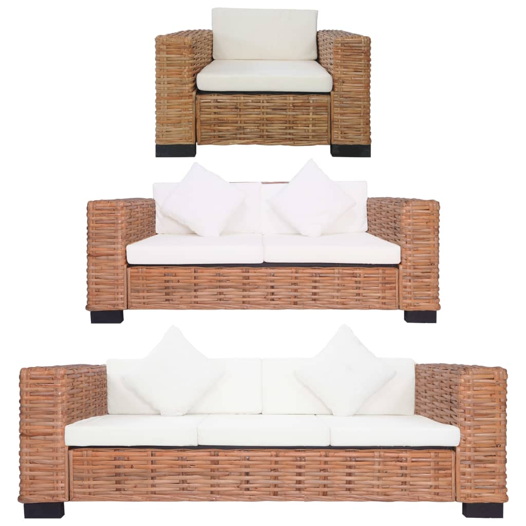 3 részes természetes rattan kanapészett párnákkal (278624)