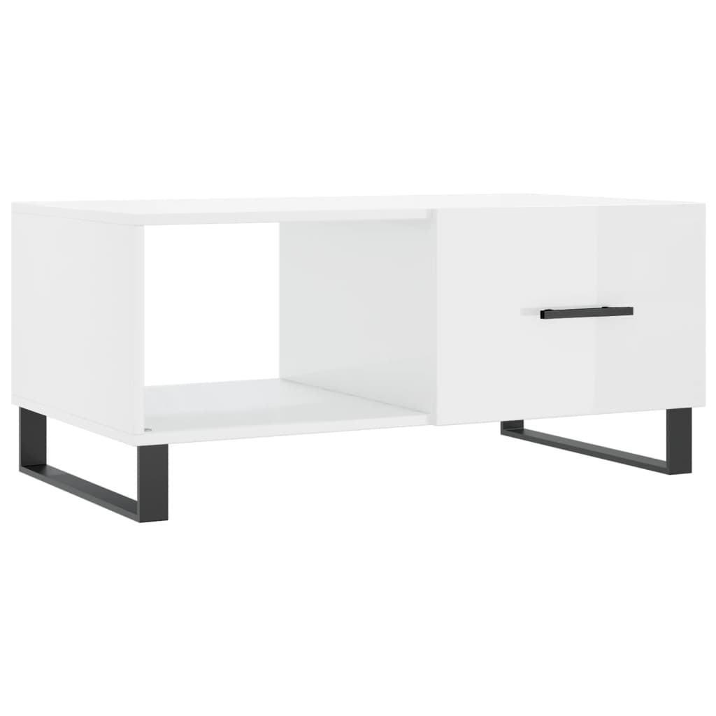 magasfényű fehér szerelt fa dohányzóasztal 90 x 50 x 40 cm (829238)