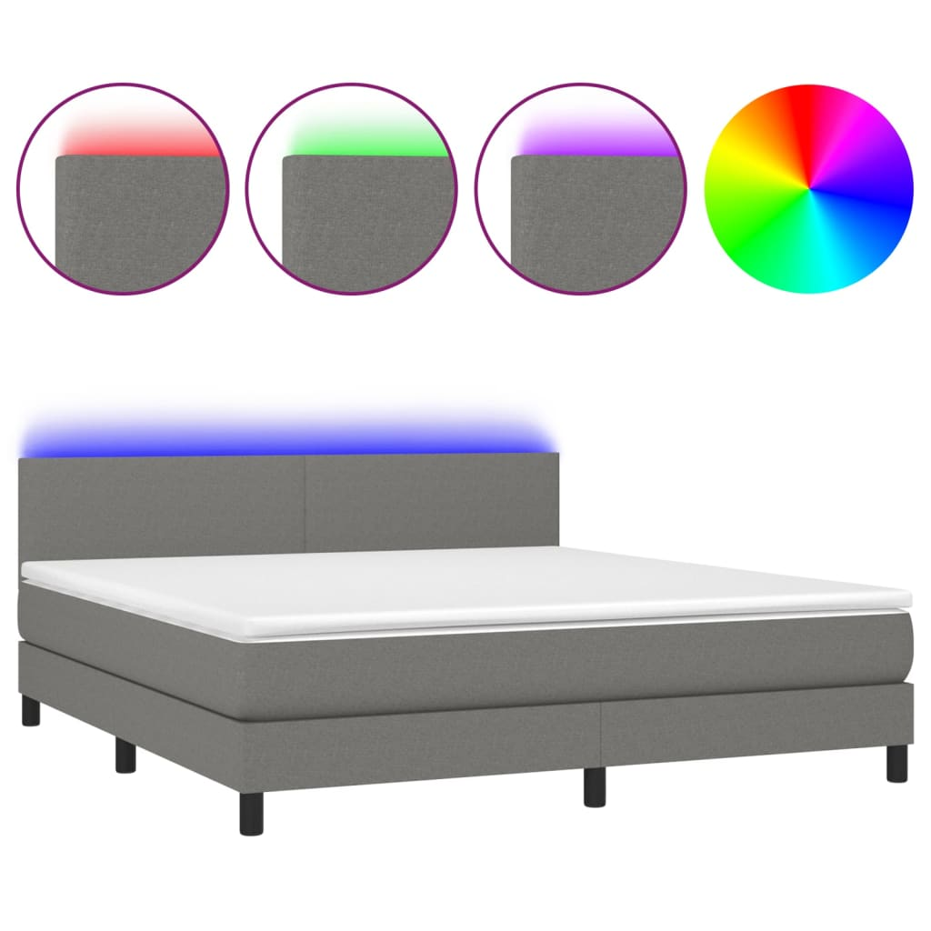 sötétszürke szövet rugós és LED-es ágy matraccal 180 x 200 cm (3133014)