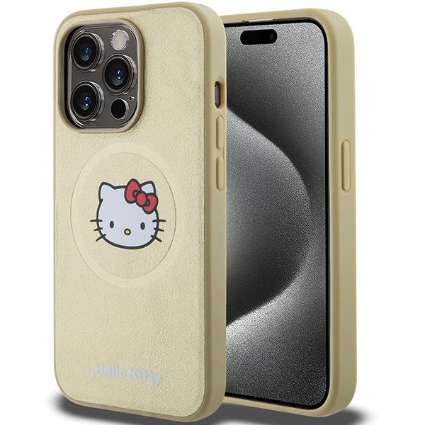 Hello Kitty MagSafe Kitty Head iPhone 14 Pro Max Keménykeretes bőr telefon tok - Gold (HKHMP14XPGHCKD)