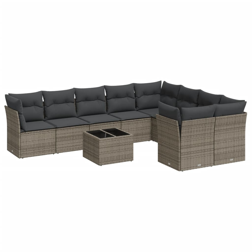 10 részes szürke polyrattan kerti ülőgarnitúra párnákkal (3218180)
