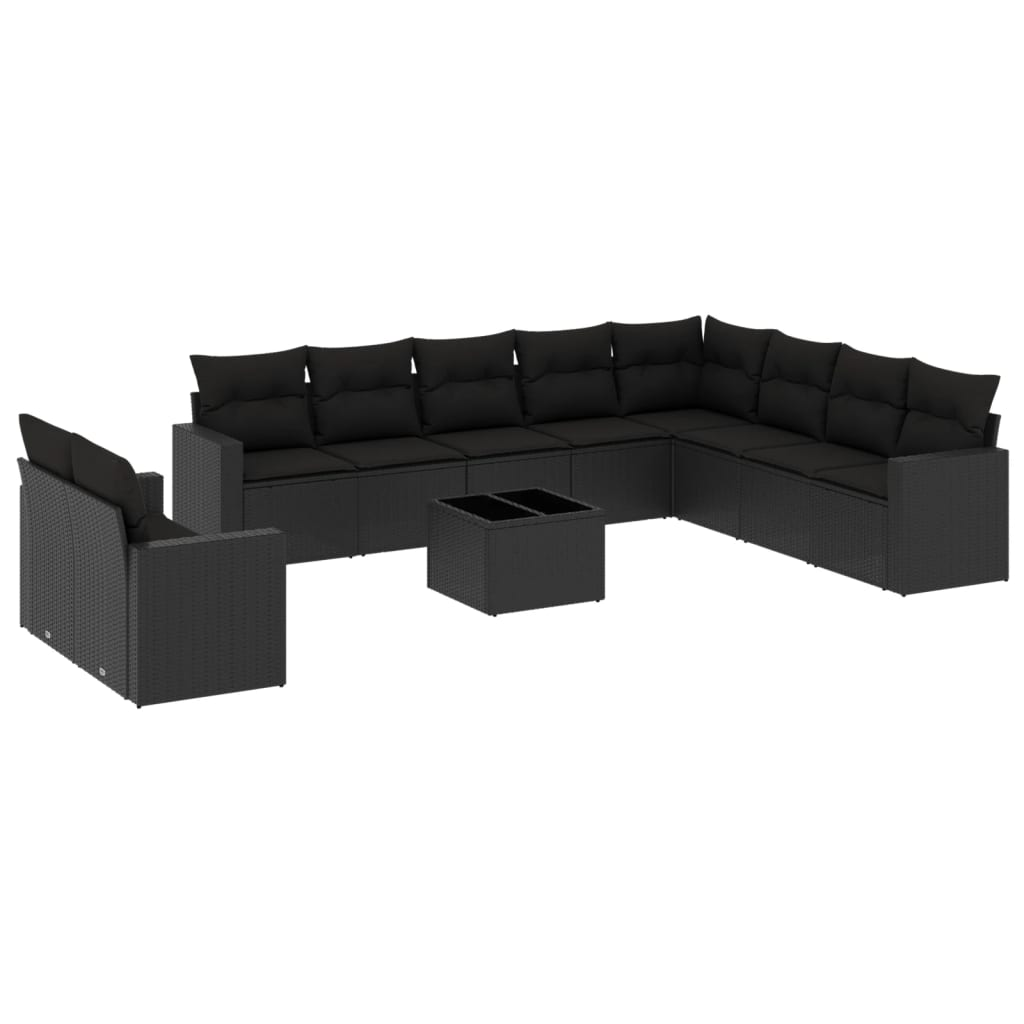 11 részes fekete polyrattan kerti ülőgarnitúra párnákkal (3219165)