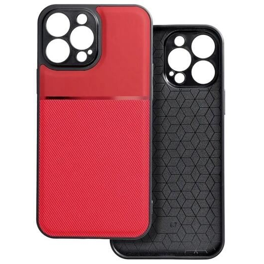 Gigapack Apple iPhone 15 Pro mágneses, bőr hatású, csíkos mintás tok piros (GP-148089) (GP-148089)