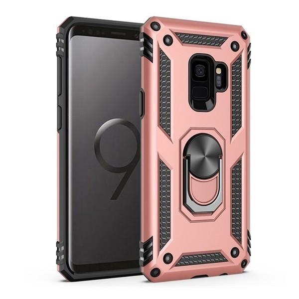 Samsung Galaxy S9 SM-G960, Műanyag hátlap védőtok, közepesen ütésálló, szilikon belső, telefontartó gyűrű, Defender, vörösarany (RS93384)