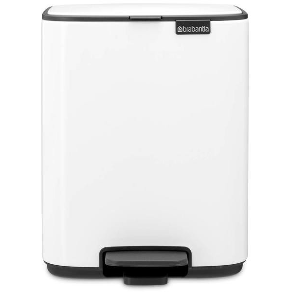 Brabantia Bo Pedal Bin pedálos hulladékgyűjtő szagmentesen záródó Soft-Close fedél, karcsú, négyzetes forma, műanyag tartály, 7L - B méret, acél, fehér - 236884