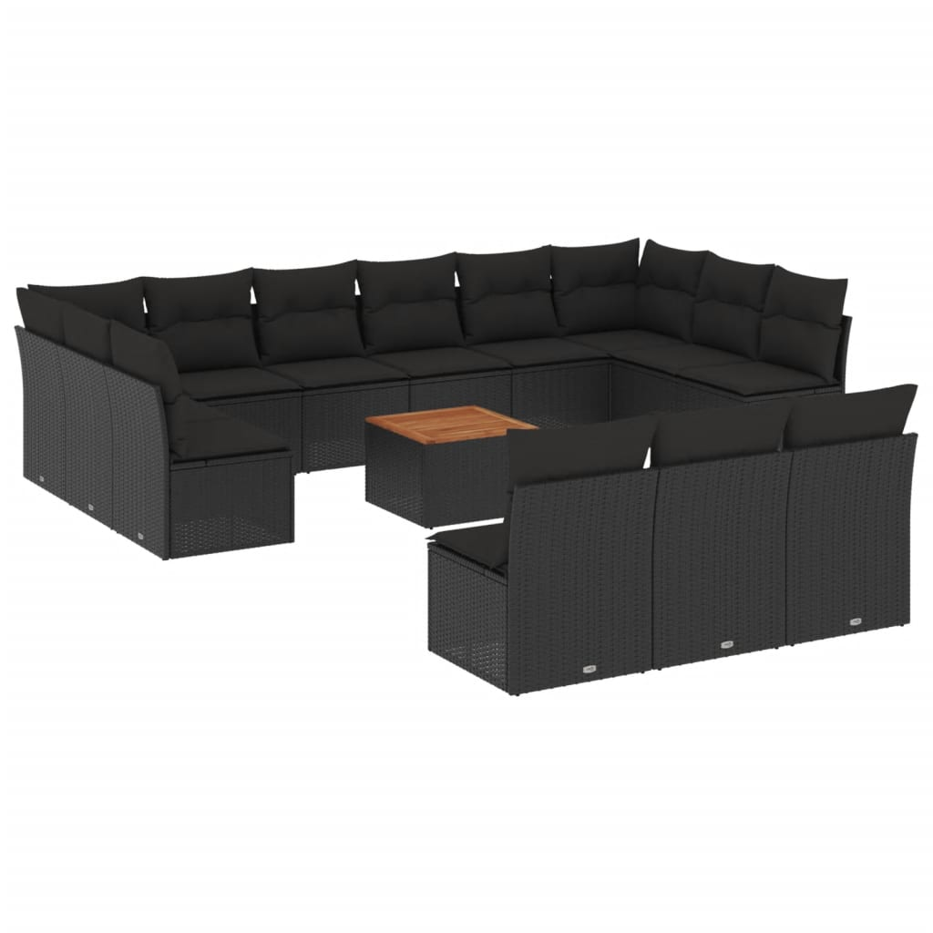 14 részes fekete polyrattan kerti ülőgarnitúra párnákkal (3256230)