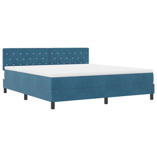 Pat box spring cu saltea &LED albastru închis 180x200cm catifea