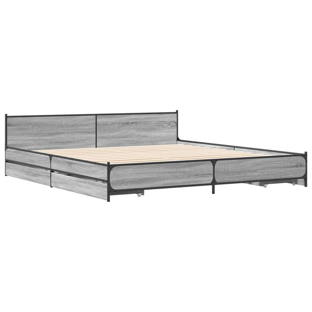 sonoma tölgyszínű szerelt fa ágykeret fiókokkal 200 x 200 cm (3279915)