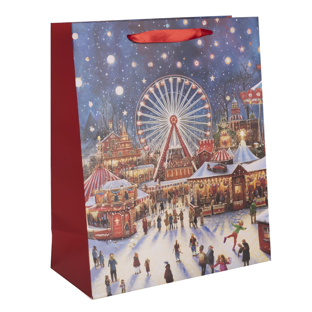 Iris karácsonyi vásár mintás Szalagfüles Papír ajándéktasak (11x14 cm) - Mintás (370452)