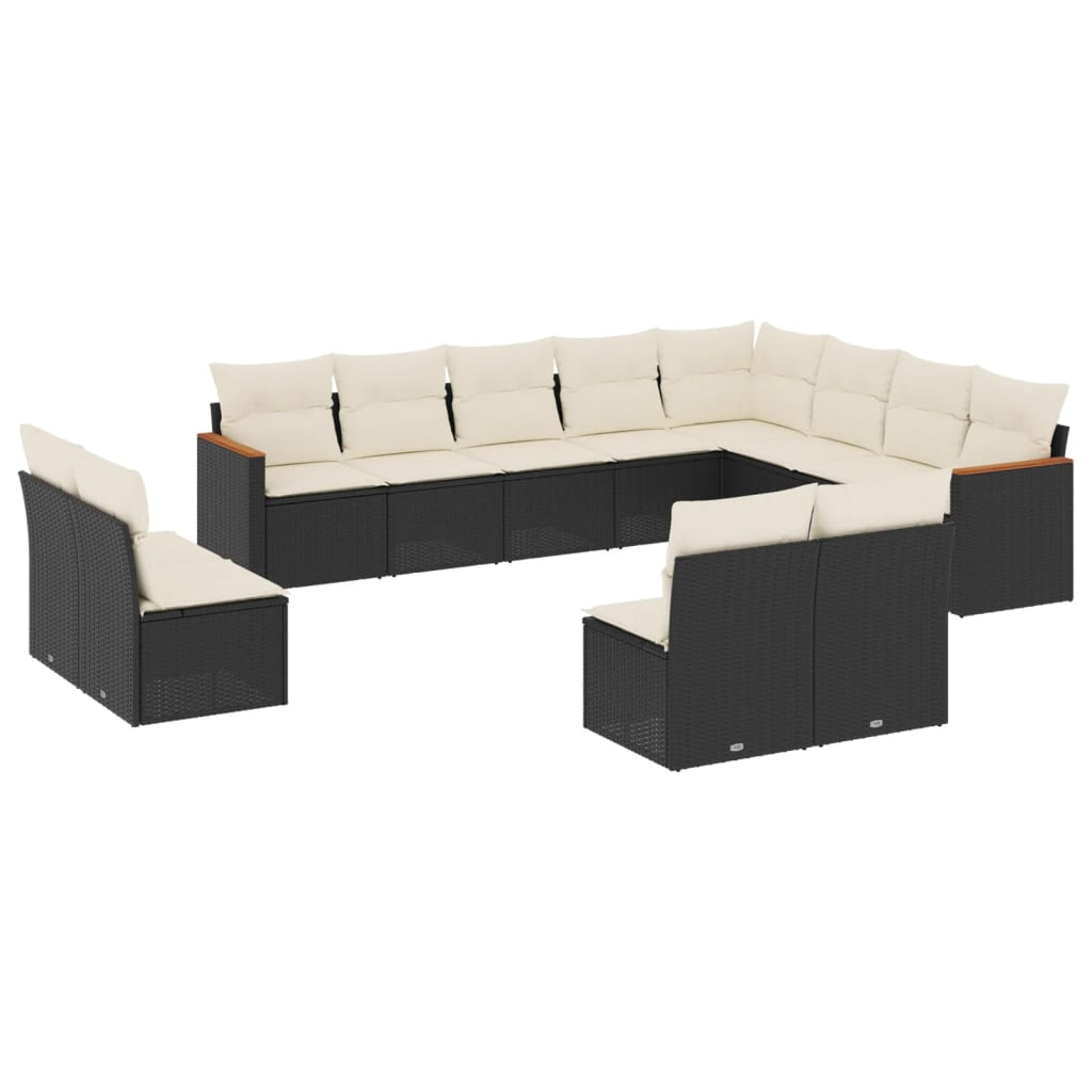 12 részes fekete polyrattan kerti ülőgarnitúra párnákkal (3226469)