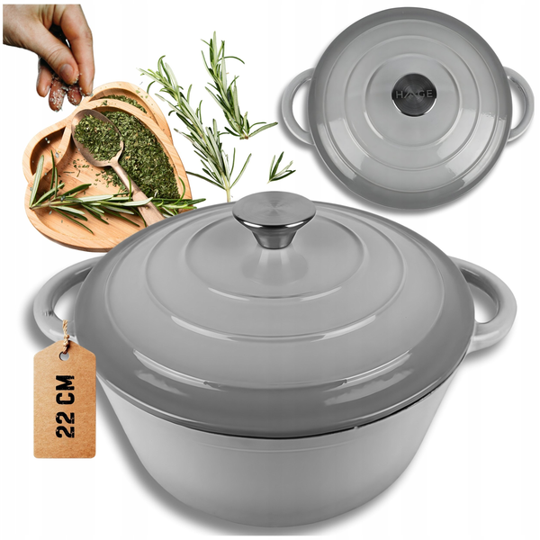 EMALIOWANY GARNEK ŻELIWNY 22cm 3L HAGE SZARY