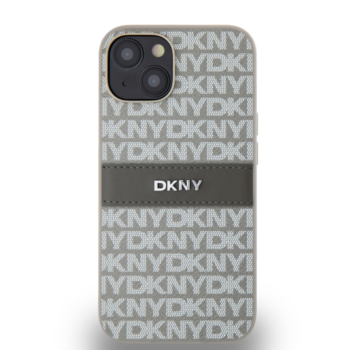 DKNY iPhone 14 Ismétlődő mintás PU Bőr Telefon tok - Bézs (DKHCP14SPRTHSLE)