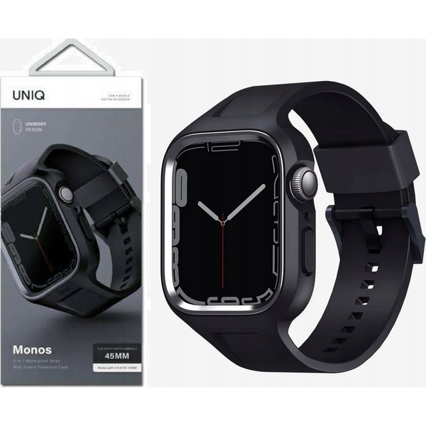 Uniq Monos Apple Watch 44/45mm hibrid szíj + tok, fekete