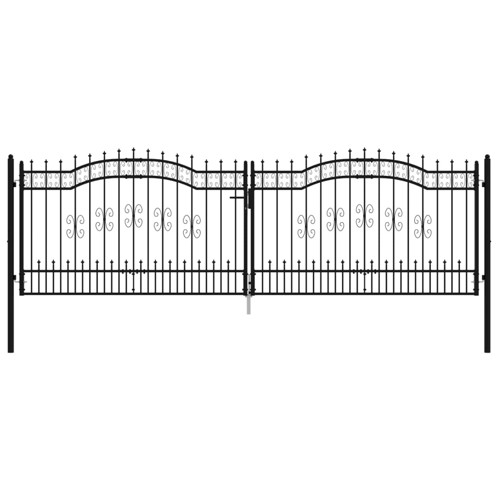 fekete porszórt acél kerítéskapu lándzsa hegyekkel 406 x 173 cm (151101)